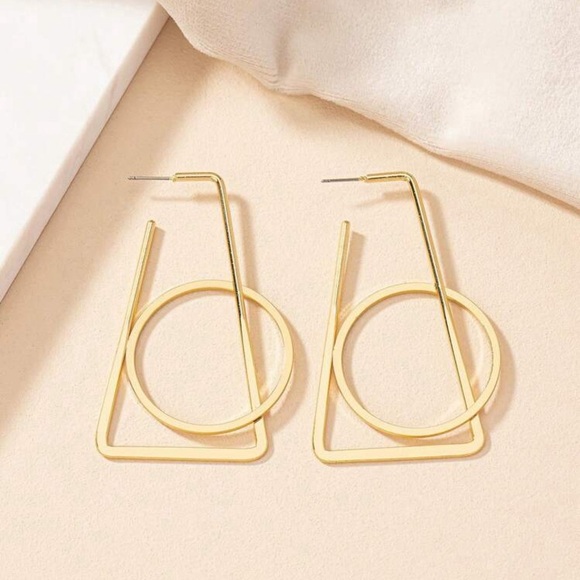 2/$30🌵 Gold Line Geometric Earrings Trapezoid Circle Hoop Shapes Boho Gift NEW - Picture 9 of 15